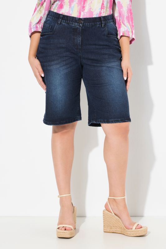Denim Wide Leg Elastic Waist Bermuda Shorts