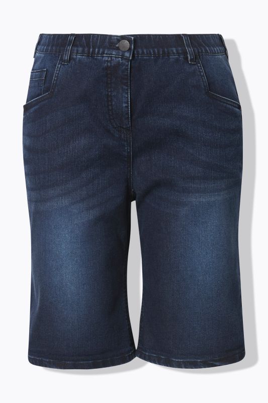 Denim Wide Leg Elastic Waist Bermuda Shorts