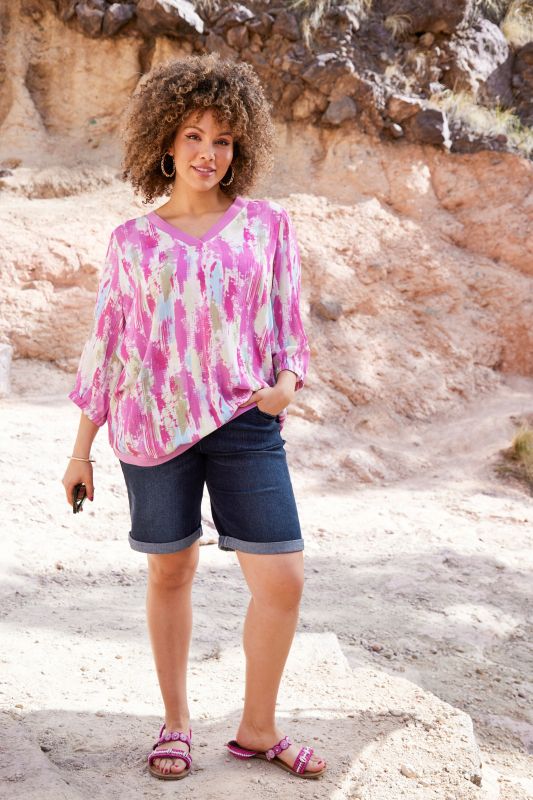 Denim Wide Leg Elastic Waist Bermuda Shorts