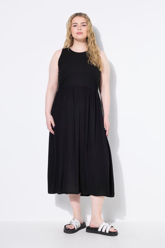 Mixed Fabric Sleeveless A-Line Dress