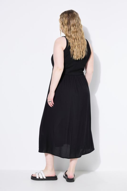 Mixed Fabric Sleeveless A-Line Dress