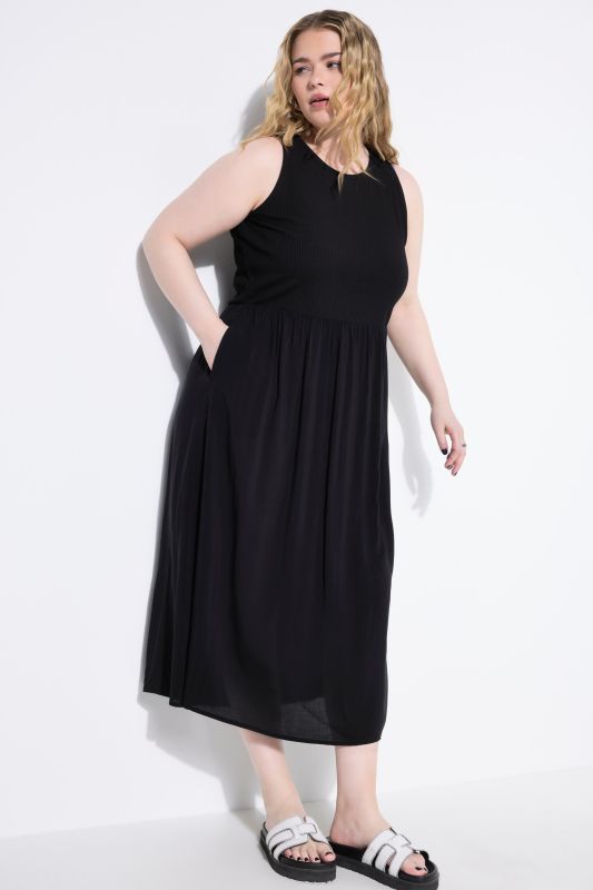 Mixed Fabric Sleeveless A-Line Dress