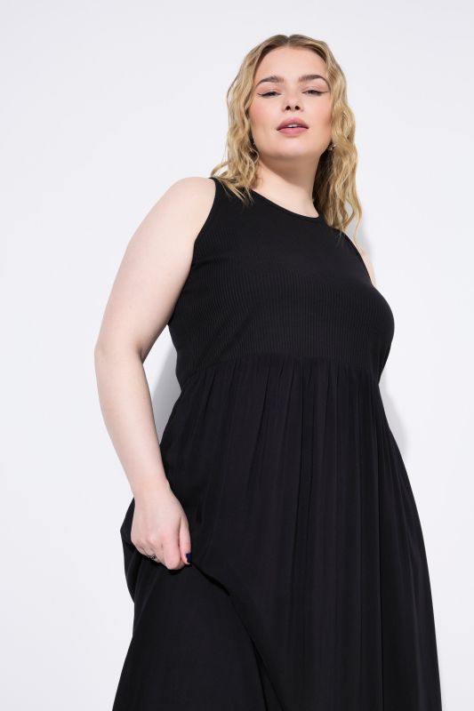 Mixed Fabric Sleeveless A-Line Dress