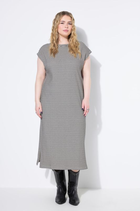 Textured Striped Cap Sleeve Dress