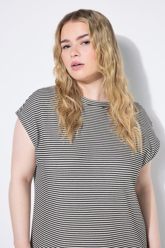 Textured Striped Cap Sleeve Dress