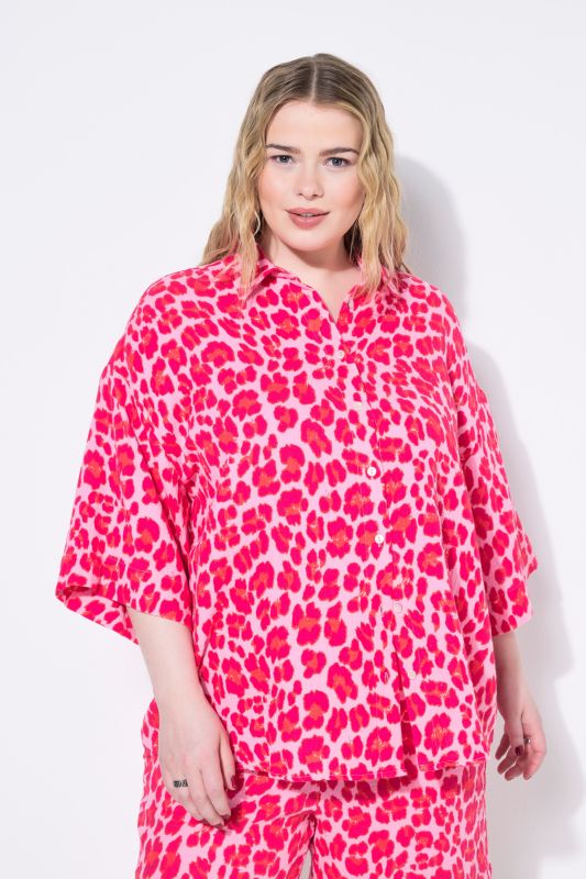 Muslin Leopard Print Short Sleeve Blouse