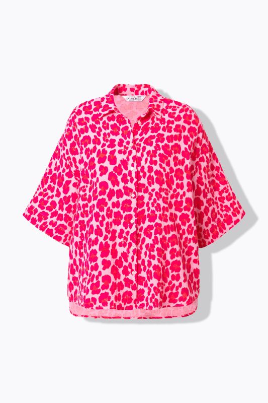 Muslin Leopard Print Short Sleeve Blouse