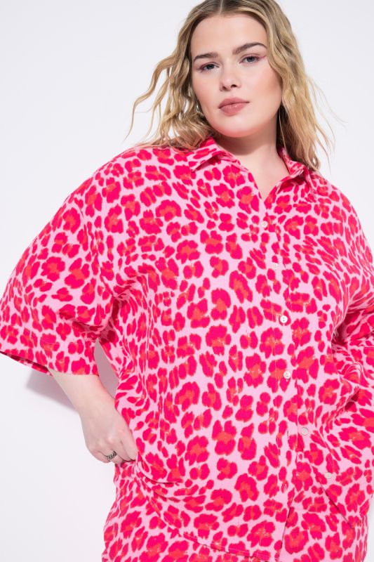 Muslin Leopard Print Short Sleeve Blouse