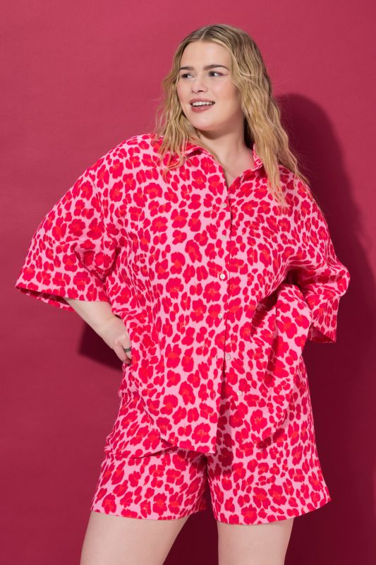 Muslin Leopard Print Short Sleeve Blouse