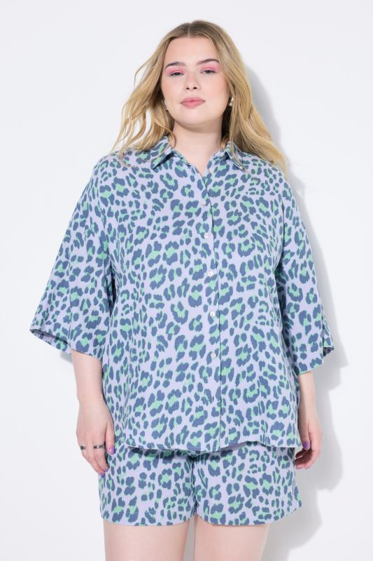 Muslin Leopard Print Short Sleeve Blouse