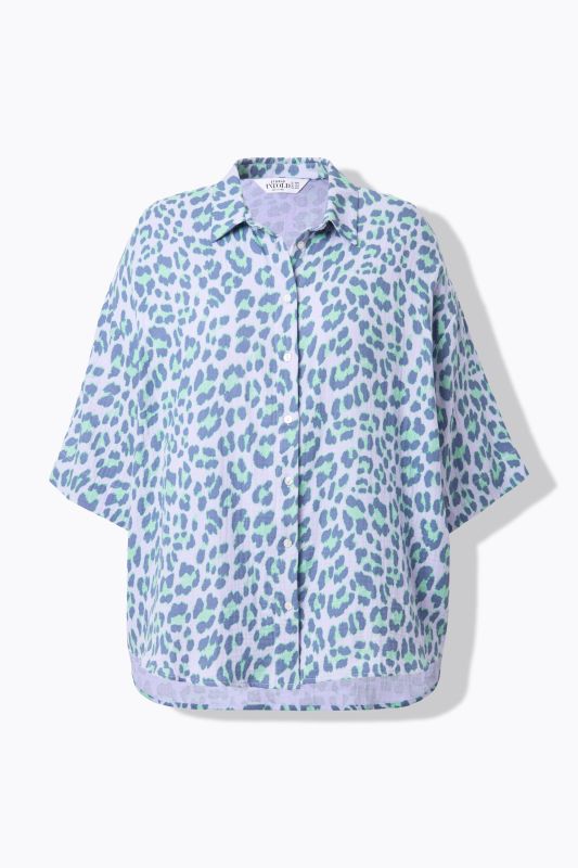 Muslin Leopard Print Short Sleeve Blouse
