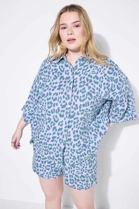 Muslin Leopard Print Short Sleeve Blouse