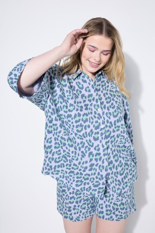 Muslin Leopard Print Short Sleeve Blouse