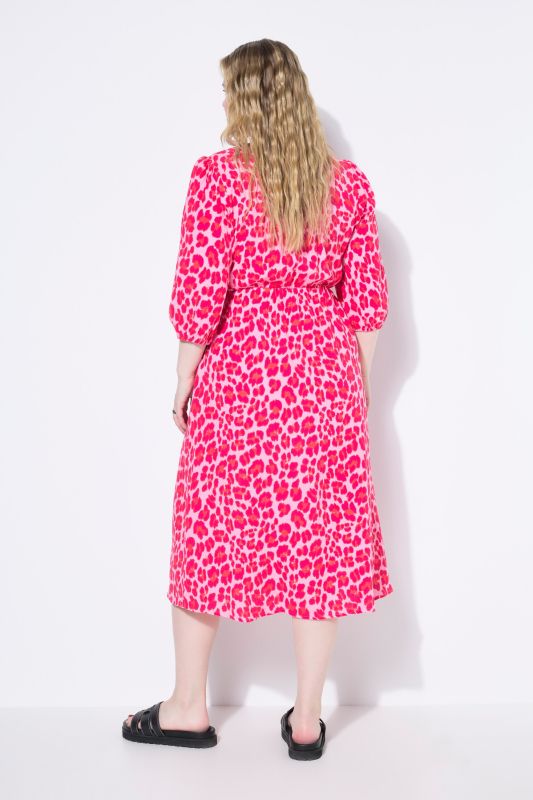 Colorful Leopard Print Balloon Sleeve Dress