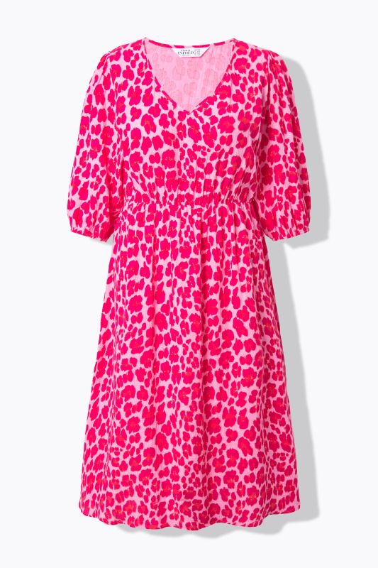 Colorful Leopard Print Balloon Sleeve Dress