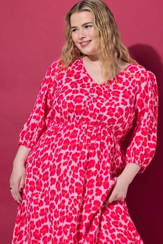 Colorful Leopard Print Balloon Sleeve Dress