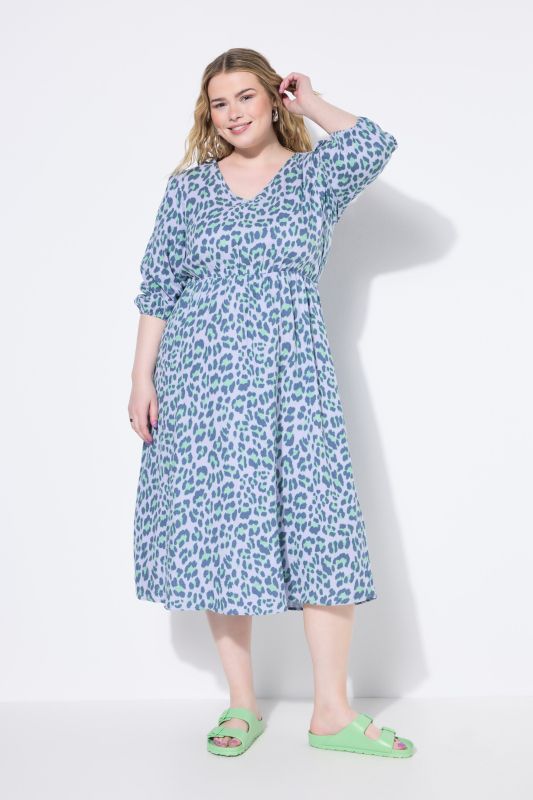 Colorful Leopard Print Balloon Sleeve Dress