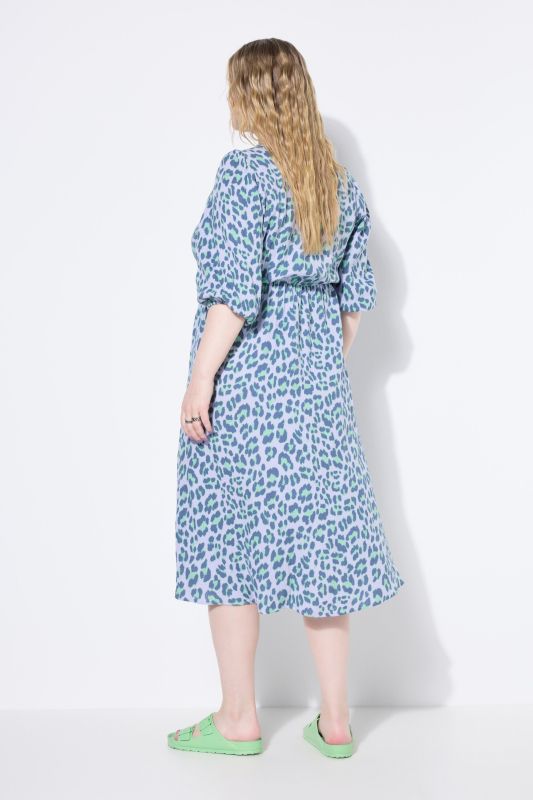 Colorful Leopard Print Balloon Sleeve Dress