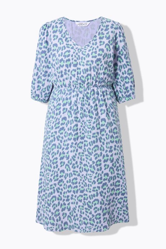 Colorful Leopard Print Balloon Sleeve Dress