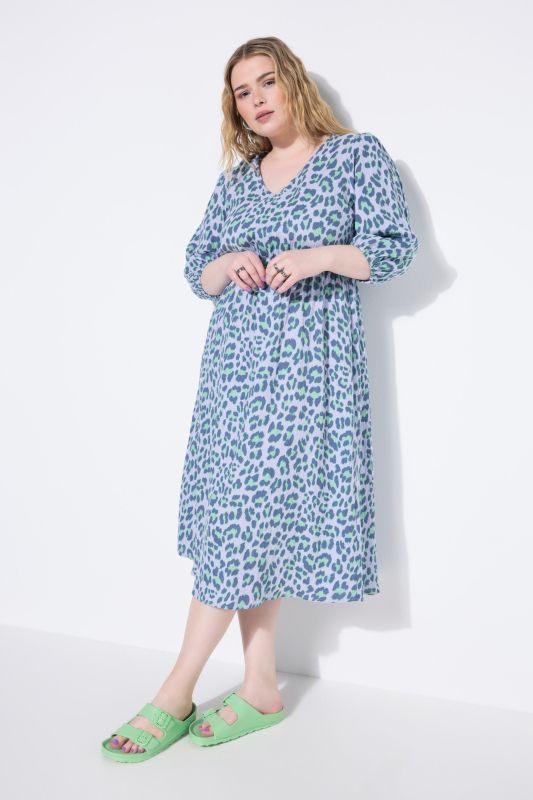 Colorful Leopard Print Balloon Sleeve Dress