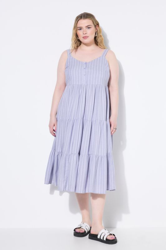 Striped Linen Blend Flounce Panel Dress