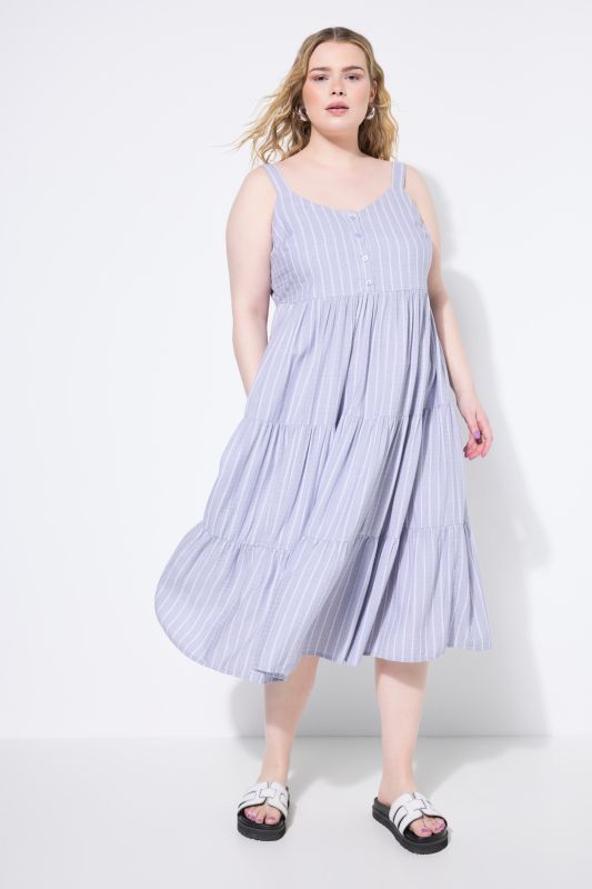 Striped Linen Blend Flounce Panel Dress