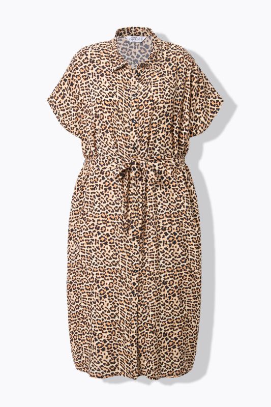 Leopard Print Cap Sleeve Button Down Dress