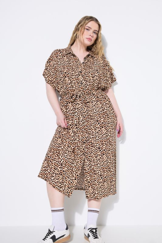 Leopard Print Cap Sleeve Button Down Dress