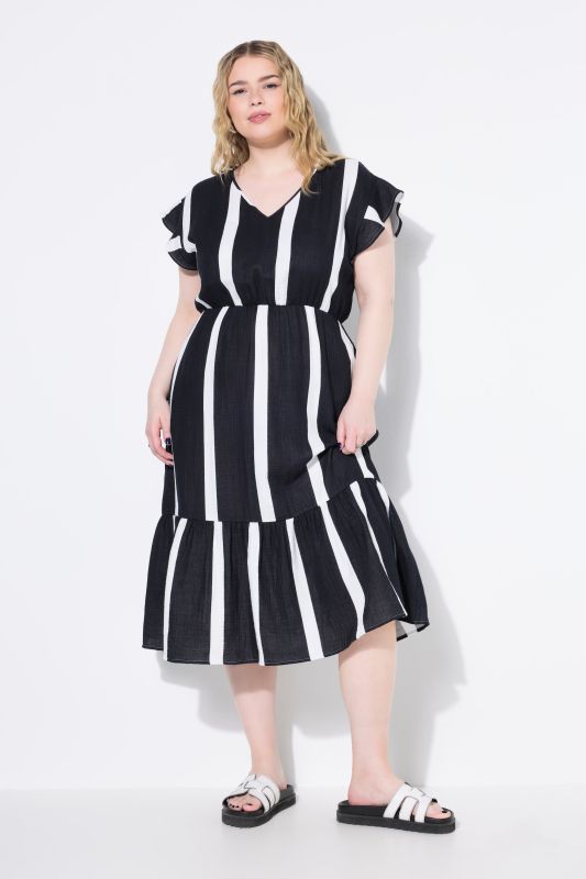 Striped Muslin Flounce Panel Dress