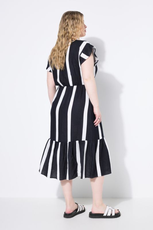 Striped Muslin Flounce Panel Dress