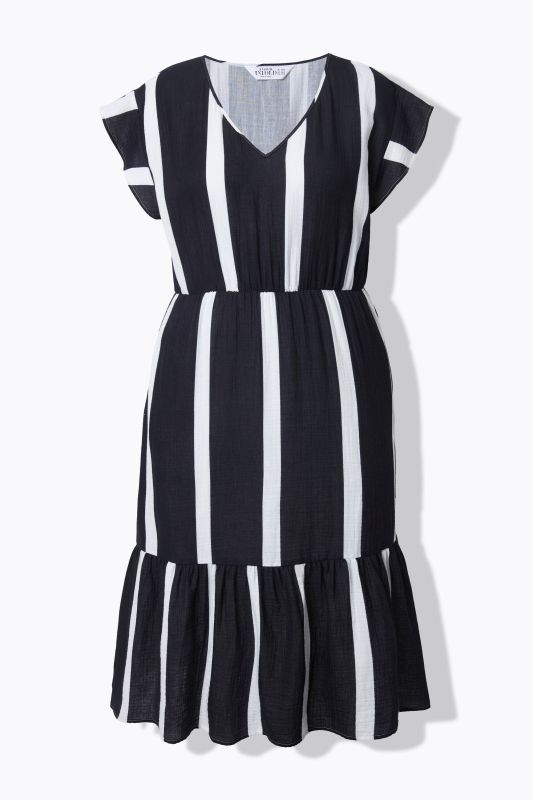 Striped Muslin Flounce Panel Dress