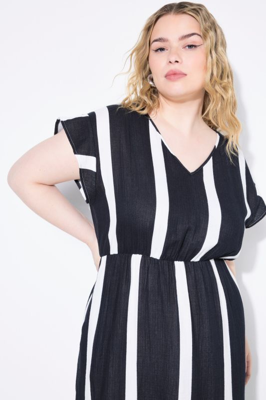 Striped Muslin Flounce Panel Dress