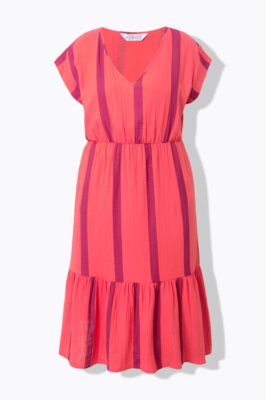 Striped Muslin Flounce Panel Dress
