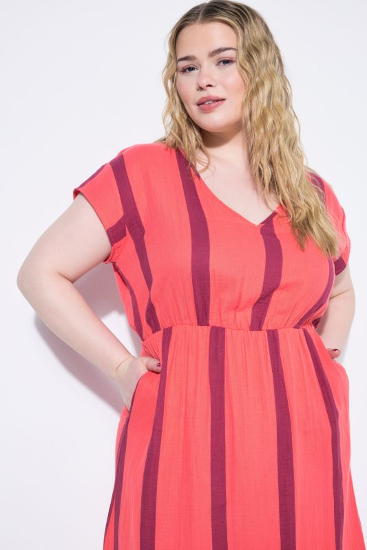 Striped Muslin Flounce Panel Dress