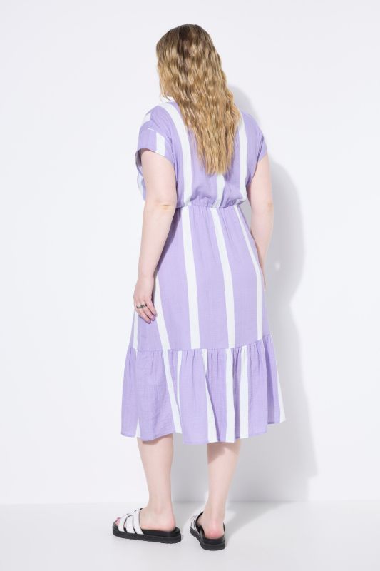 Striped Muslin Flounce Panel Dress