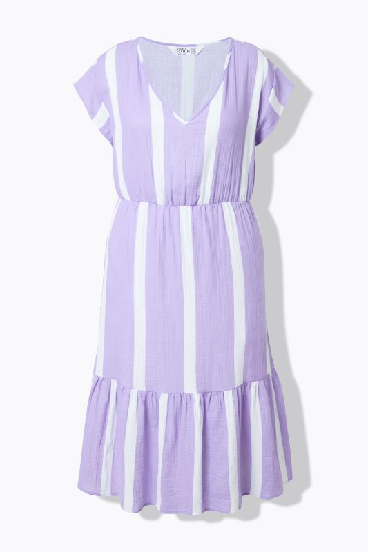 Striped Muslin Flounce Panel Dress