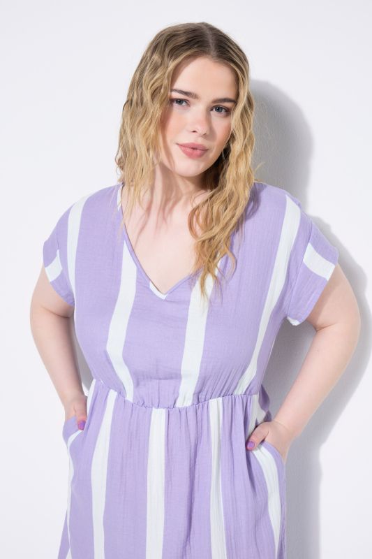 Striped Muslin Flounce Panel Dress