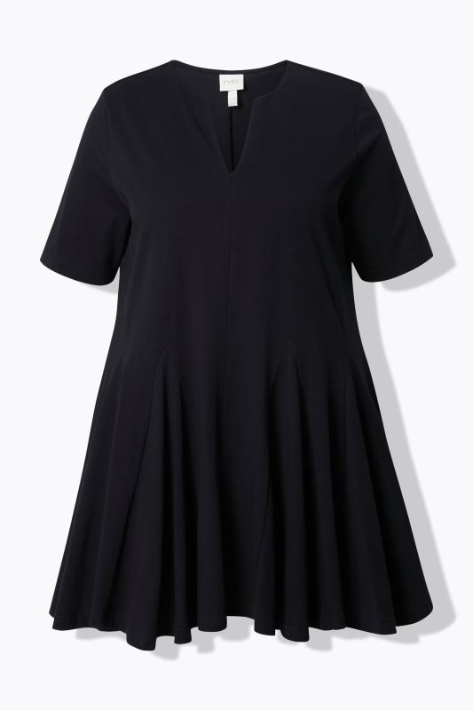 Eco Cotton Short Sleeve Godet Pleated Knit Tunic