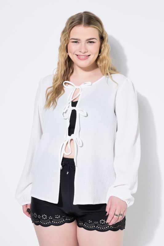 Tie Front Balloon Sleeve Blouse