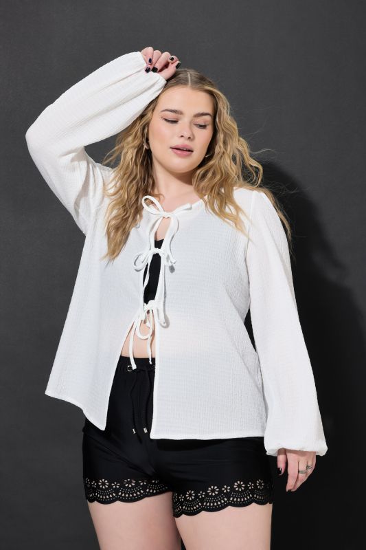 Tie Front Balloon Sleeve Blouse