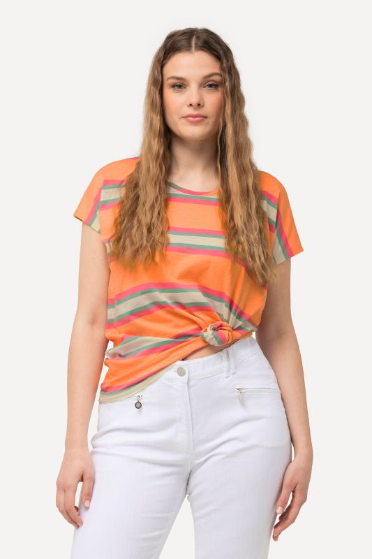 Mixed Stripe Cap Sleeve Tee