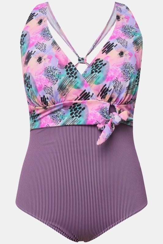 Mixed Print Belted Swimsuit