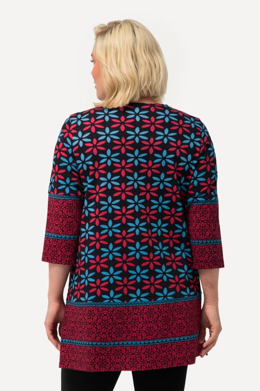 Simple Floral Border Print Knit Cotton A-line Tunic