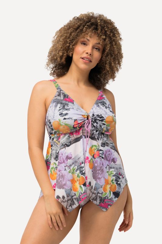 Antique Patch Print Pointed Hem Tankini Set