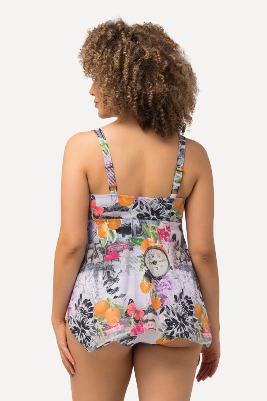 Antique Patch Print Pointed Hem Tankini Set