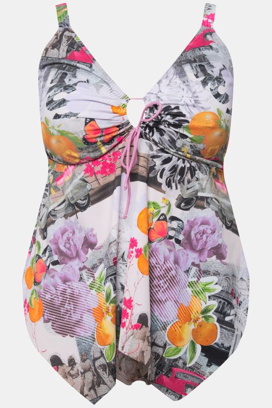 Antique Patch Print Pointed Hem Tankini Set