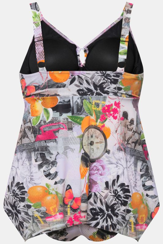 Antique Patch Print Pointed Hem Tankini Set