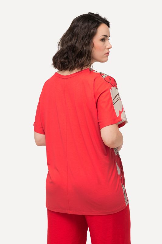 Flower Silhouette Short Sleeve Split Neck Tee