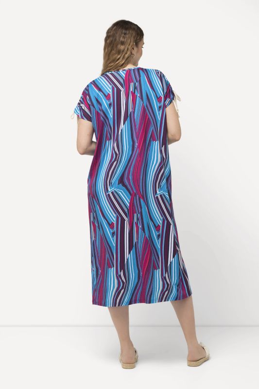 Print V-Neck Cap Sleeve Cotton Jersey Dress