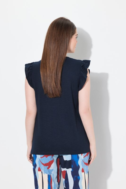 Eco Cotton Geometric Embroidered Cap Sleeve Tee